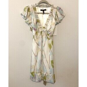 BCBGMaxazria Floral Silk Flutter Sleeves Cocktail Dress